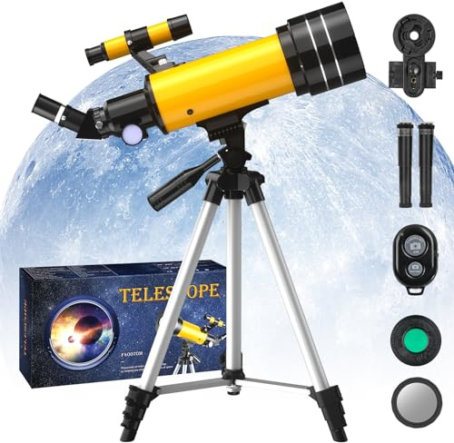 Télescope 70MM, Ouverture 400MM (20X-200X), Télescope Astronomique Réfracteur, FMC Haute Transmission, Trépied, Adaptateur Téléphone, Télécommande, Cadeaux d'astronomie pour Enfants Adultes Débutants