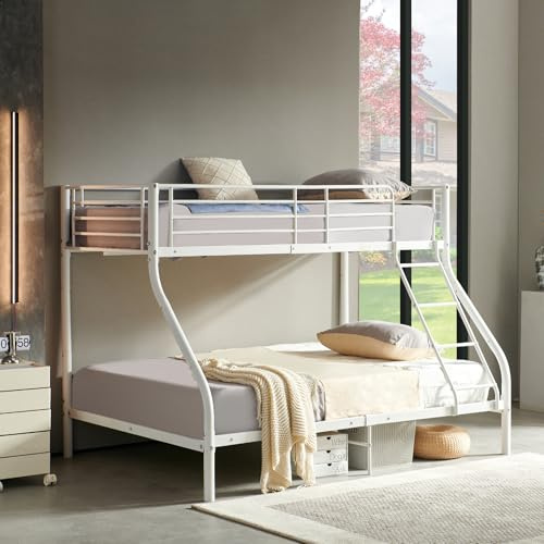 FetiNes Letto a Castello 3 Posti in Metallo 90x200/140x200 cm, Bianco