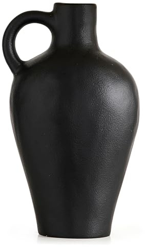 Keramik Vase Schwarz Dekor Rustikale Bauernhaus Vasen für Home Decor Modern Blumen Vase Schwarz Matt für Regal Tabelle Aesthetic Tafel Tafelaufsatz Dekorationen (Schwarze)