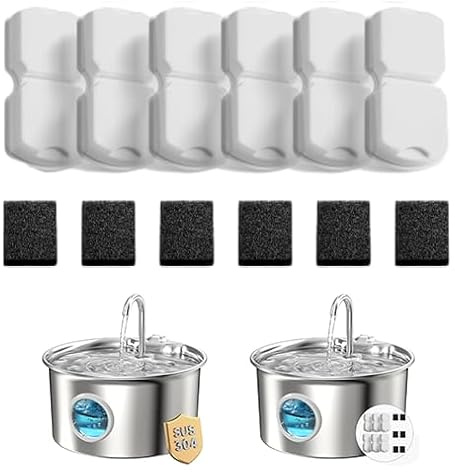 ATMZIQXR 12 filter för katter: drickskål katter i rostfritt stål filter, 6 kolfilter + 6 svampfilter, 3 månaders förpackning