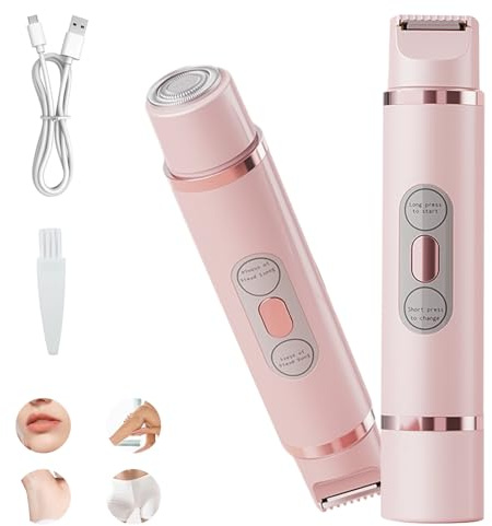 Electric Bikini Trimmer for Women - 2-in-1 Rechargeable Shaver, IPX7 Waterproof Wet/Dry Hair Remover for Body, Face & Sensitive Areas, Painless & Easy to Clean​(Pink)
