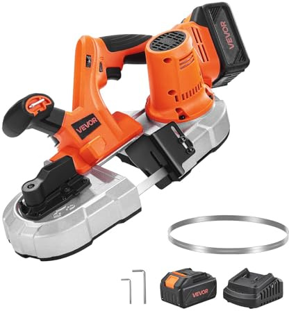 VEVOR Troncatrice a Nastro Portatile 20 V Troncatrice a Nastro Compatta da 360 W Taglio Profondo 65 mm con Motore Senza Spazzole, Batteria da 4,0 Ah Velocità Variabile da 0 a 192 m/min