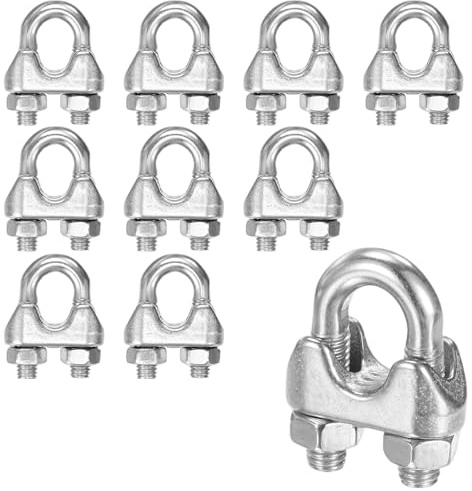 M METERXITY 10-Pack Cable Clamps, M5 Stainless Steel 5mm Wire Rope Clip Thimble U Bolt Saddle Fastener for Diameter Cable Rigging/Sailing/Clothesline, Wire Clamps