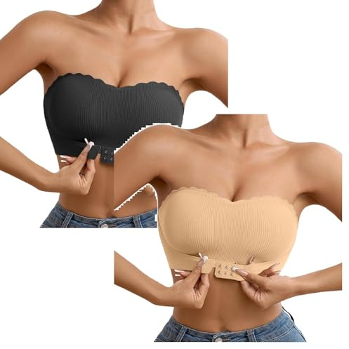 Generico 2 Paia Reggiseno Senza Spalline Donna Taglia Forte Reggiseno A Fascia Imbottito Push Up Invisibile Taglie Forti Multiuso con Ferretto Coppe Modellate