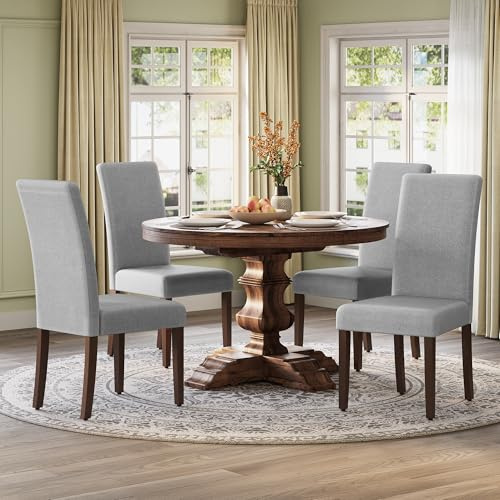 VASAGLE Esszimmerstuhl 4er Set, Küchenstuhl, Parsons-Stuhl, hohe Rückenlehne, für Esszimmer und Küche, Dickes Sitzkissen, 58 x 48 x 99 cm, Taubengrau KDC158G01-2J
