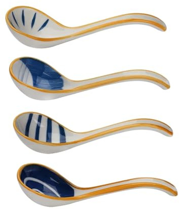 Zerodeko 4piezas Cucharas De Sopa Cerámicas Japonesas Para Dumplings y Fideos Chinos De Porcelana Uniforme Para Aperitivos y Vajilla Diaria