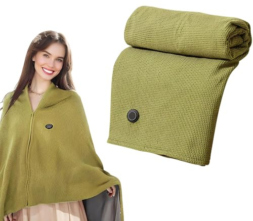 Heizdecke mit Abschaltautomatik, Wärmedecke mit 3 Heizung, 150x80cm Tragbare USB Elektrische Heizdecke Für Rücken Nacken, Wärmekissen, Warme Beheizbare Decke Rückenwärmer Winter, Waschbar (Grün)