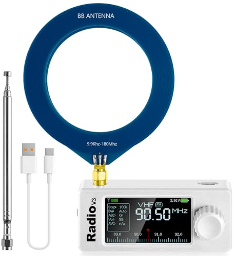AURSINC Mini radio portatile SI4732 ATS V3, ricevitore a onda corta a banda completa con AM/FM/LSB/USB, batteria da 800 mAh, schermo a colori IPS da 1,9 pollici, ideale per attività all'aperto, viaggi