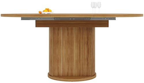 I0I&I0I Table à manger ronde extensible avec espace de rangement - Table de cuisine et de salle à manger de 118 cm à 158 cm - Ovale - Espace pour 6 personnes - Pieds réglables en hauteur (noyer)