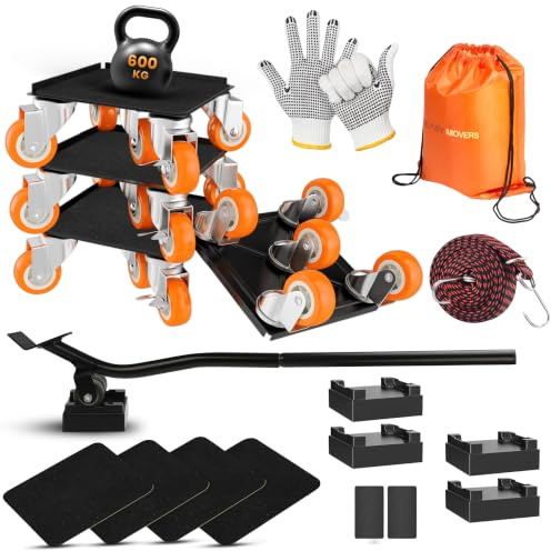 Kit Deplace Meuble 600kg - Leve Meuble avec Plateau Roulant et Roulette Charge Lourde - Chariot Demenagement pour Soulever et Déplacer Meuble sans Effort - Patins glisseurs pour Meubles - EASY MOVERS