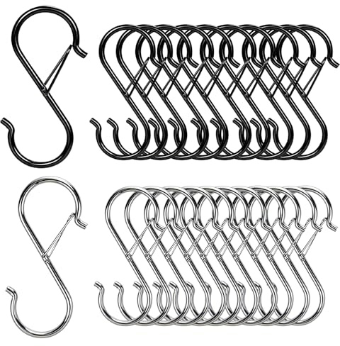 HPSOM 20 Stück S-förmige Edelstahlhaken 9CM, 20KG Schwerlast Anti-Rost Metallhaken für Küche Badezimmer Schlafzimmer Draussen, Schwarz+Silber
