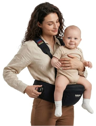 Bebebus Portabebé Ergonómico con Asiento de Cadera, Mecanismo Rotativo de Bloqueo, Diseño en Y para Aliviar la Espalda, Gran Espacio de Almacenamiento, Taburete de Cintura 0-36 Meses, hasta 20 kg