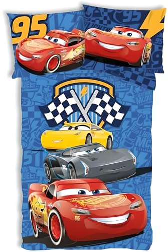Disney Cars Track Stars Set di biancheria da letto per bambini | copripiumino singolo 140 x 200 cm con federa 50 x 70 cm, 100% cotone | Flash Lightning McQueen Set di biancheria da letto per bambini