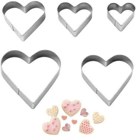 5 st Hjärtformade Utstickare i Rostfritt Stål, Hjärtutstickare Set i 5 Storlekar, Kakformar och Kexutstickare för DIY Kakor, Fondant, Marsipan, Smörgåsar, Frukt, Grönsaker, Bakning och Tårtdekoration