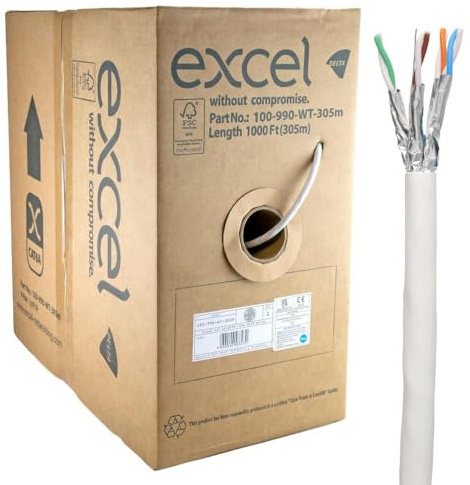 kenable Excel Copper Cat6a Network Cable U/FTP Low Smoke LSOH Euroclass Dca 305m White