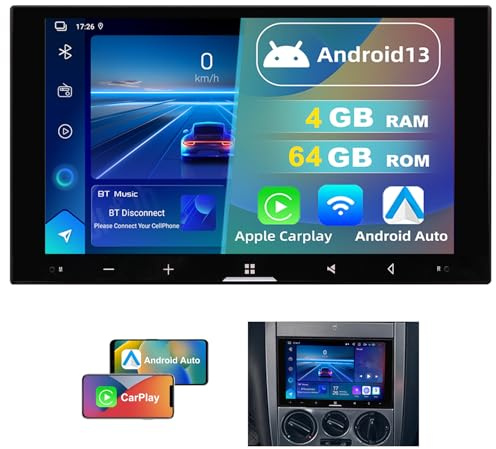 DVRMEDIA 4GB+64GB Android Autoradio für VW Golf 4 1998-2006 2 Din, 7 Zoll 1280x720 QLED Bildschirm mit Wireless CarPlay & Android Auto, 1080P Rückfahrkamera, GPS Navi, WiFi, Bluetooth, DSP, RDS, USB