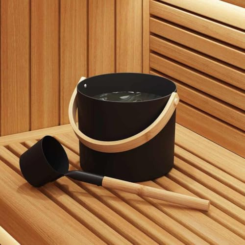 sephironlbb Set de accesorios para sauna, aluminio y madera de pino, 7 l, cubo de sauna con cucharón de 44 cm, para interiores, sauna, relajación, sudoración, spa