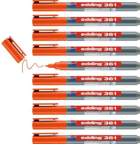 edding 361 Whiteboardmarker - orange - 10 Whiteboard Stifte - Rundspitze 1 mm - Boardmarker abwischbar - für Whiteboard, Flipchart, Magnettafel, Pinnwand, Memoboard - Sketchnotes
