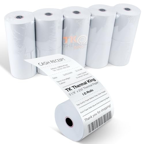 TK Thermal King, (10 Rolls) 3 1/8 x 230' Thermal Paper, Premium Quality POS Receipt Paper for Retail Business Cash Register, Fits Most Credit Card Terminal Point Of Sale