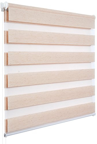 WOLTU Doppelrollo Klemmfix ohne Bohren Holzlook Natur B80 x H150 cm, Duo Rollo lichtdurchlässig Fensterrollo für innen verdunkelnd, Zebrarollo mit Kettenzug - Seitenzugrollo für Fenster und Tür