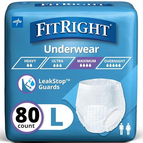 FitRight Super Adult Incontinence Underwear, Maximum Absorbency, Large, 40-56, 4 Packs of 20 (80 Total)