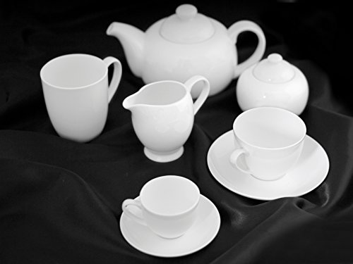 H&H 9546561 H & H Becher Te mit Teller, 235 cc, Bone China, weiß