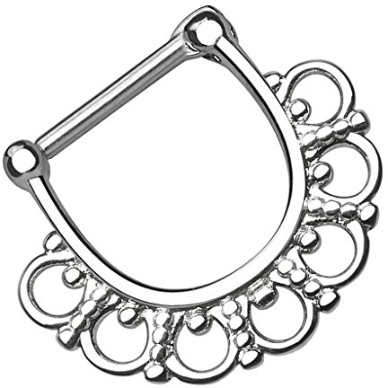 Piersando Piercing Ring für Septum Tragus Helix Ohr Nase Lippe Brust Intim Nasenpiercing Ohrpiercing Clicker Tribal Fächer Kreis 1,2mm Silber