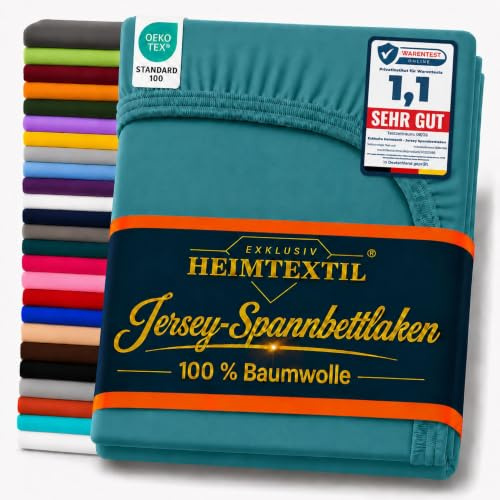EXKLUSIV HEIMTEXTIL Marke Jersey Spannbettlaken 120 x 200 cm 100% Baumwolle Öko - Tex Zertifiziert, Markenqualität, Matratzenhöhe bis 25 cm, Petrol