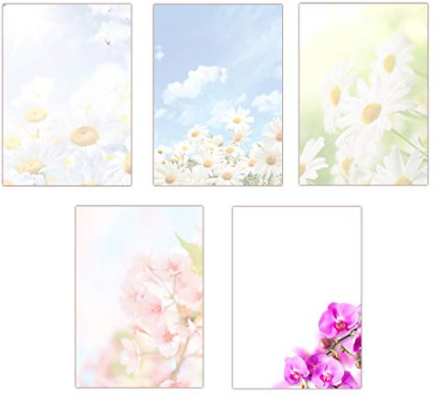 5 x 10 Blatt im Set Briefpapier DIN-A4 Blumen Margeriten Kirschblüten Orchideen Motivpapier (MPA-5221)