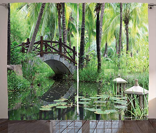 ABAKUHAUS Jardin de la Paix Rideaux, Parc en Chine du Sud, Décoration Intérieure Accent Lot de 2 Panneaux, 280 x 225 cm, Marron Vert
