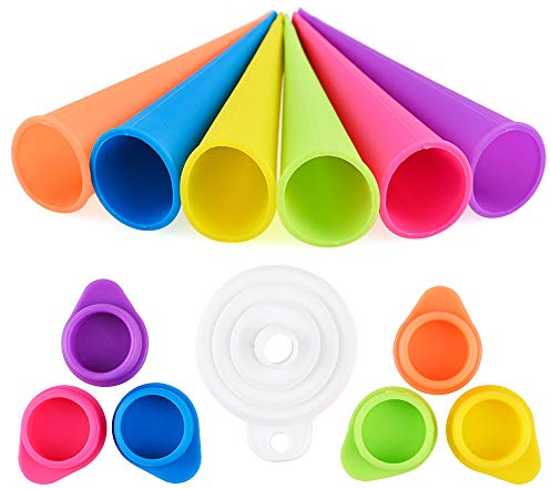 GOLDGE Ice Pop Mould Silicone Popsicle Mold Ice Lolly Molds with Leak Proof Lids, Silicone Folding Funnel, Food Grade, BPA Free, Flexible, Reusable, Dishwasher Safe, Colorful, Pack of 7