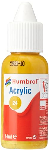 Humbrol No.24 Trainer Yellow - Matt Acrylic Paint 14ml DB0024 | Matt (14ml), Acrylic Paints for Models, Plastic, Metal, Wood, Glass, Ceramics and More, Touch Up Coat