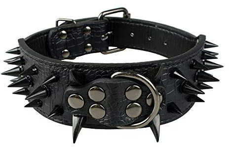 haoyueer Scharf Hundehalsband mit Nieten, 5,1 cm breit, stilvolles Leder-Hundehalsband für mittelgroße und große Hunde, Pitbull, Labrador, Boxer, Rottweiler, Deutscher Schäferhund