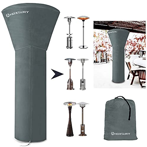 HOXSURY Patio Heater Cover Outdoor Waterproof 89 IN 420D Heavy Duty Standup Round Oxford Covers for Outdoor Heaters Black Weatherproof Propane Heater Covers for Outdoor Garden Treasure Grey