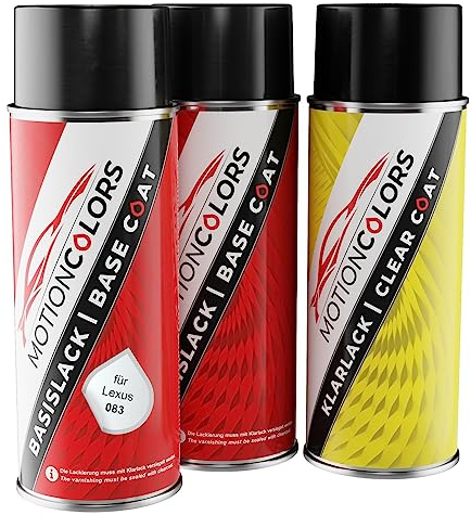 MOTIONCOLORS White Nova GF/Fujiweiss Glas Flake 083 für Lexus Autolack Sprühdosen Set Grundlack Basislack Klarlack Spraydose 400ml