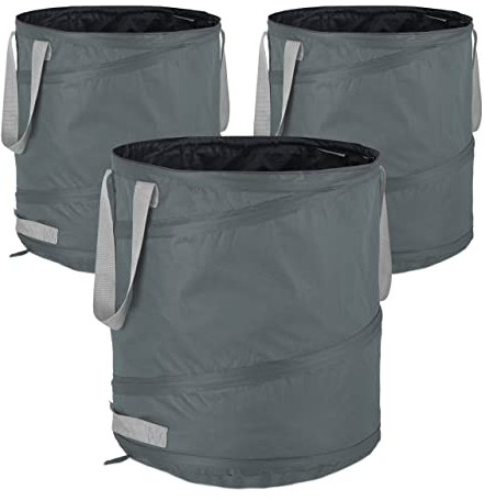 Relaxdays Sacchi da Giardinaggio, Set da 3, Fogliame e Rifiuti, Sistema Pop Up, 85 l, Impermeabile, HD 47x46 cm, Grigio, Poliestere