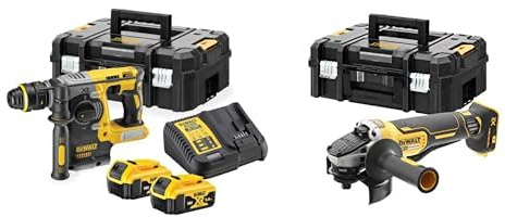 DEWALT - Perforateur SDS-PLUS XR 18V 5 Ah - DCH273P2T-QW - Perforateur sans Fil avec Coffret TSTAK & Meuleuse Brushless XR 18V 5Ah Li-Ion - DCG406NT-XJ - Lame Ø125mm - Vitesse à Vide 9000tr/min -1000W