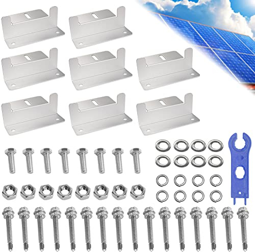 STCRERAG 8PCS Soportes Placas Solares, Soporte Panel Solar de Aleación de Aluminio, Soportes Z de Placa Solar con Tornillos, Soporte para Paneles Solares para Sistemas Solares en Techo/Caravana/Barco