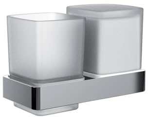 emco Loft Doppel Becherhalter aus Glas, Zahnputzbecher in Chrom, Wandmontage Bad Accessoire Modern, Elegant, Praktisch als Duschzubehör
