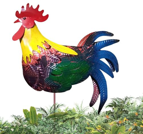 Iron Cockerel Statue, Garden Statue, Outdoor Metal Chicken Statue - Yard Hen Chicken Decoration - Cast Iron Cockerel Statues for Yard Garden -