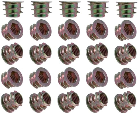 YoiYee M8 x 10mm Wood Insert Hex Socket Nuts - Threaded Flanged Hex Socket Nut Insert for Wood Furniture, DIY Projects - 25 Pack
