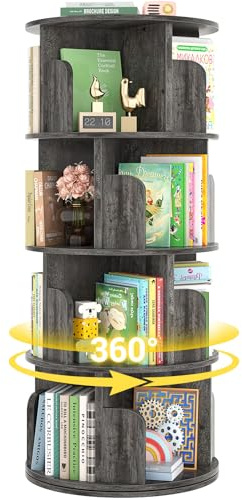 Besiost Drehbares Bücherregal, 360 Grad Display, Eck-Bücherregal für kleinen Raum, Graue Eiche