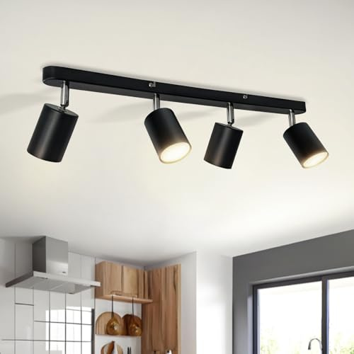Sweier 4 Lámpara Techo Focos, Iluminación ángulo Ajustables y Giratorios Rectangular Focos de Pared, incl. 4x5W GU10 430LM Blanco Cálido 3000K Bombilla, Puede Montarse en el Techo o en la Pared