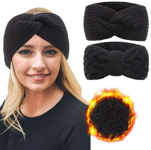 DRESHOW Femmes Chaud Tricoté Bandeau Hiver Oreille Plus Chaud Crochet Tête Enveloppe épais Polaire Doublure Cheveux Bandes pour Femme