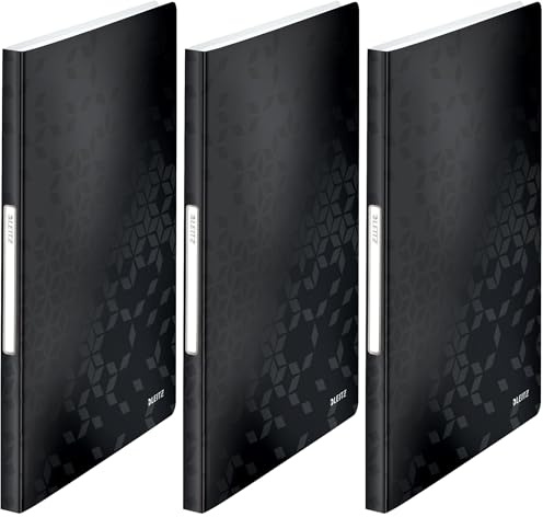 Leitz WOW Sichtbuch in A4 Format, Mit 40 Klarsichthüllen für 80 Blatt, Schwarz, WOW, 46320095 (Packung mit 3)