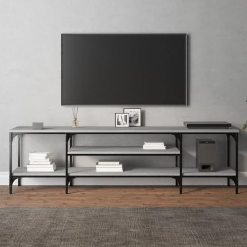 Homgoday Meuble TV Industriel en Bois d'Ingénierie - Grand Espace de Rangement, Sonoma Gris, 161 x 35 x 45 cm