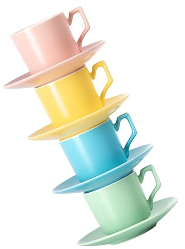 GIESSLE® Espressotassen in matten Pastellfarben mit passenden Untertassen im Set bunt