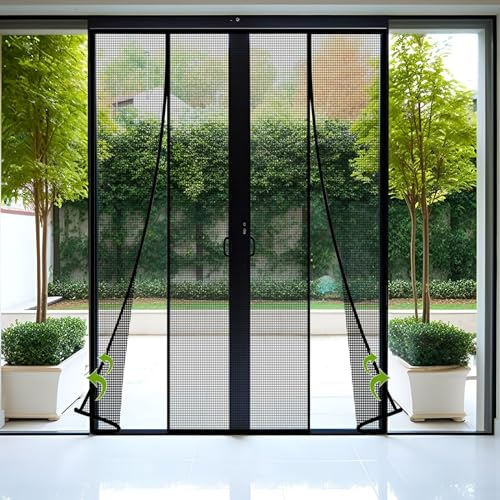 Magnet Fliegengitter Tür, Insektenschutz Doppeltür Fliegengitters 180×230cm Ideal für Schiebetür Balkontür Ohne Bohren, Schwarz
