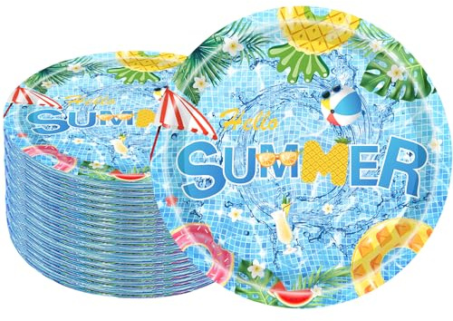 50Pcs Pool Party Supplies,Summer Pool Party Plates 7 Pool Paper Plates Summer Plates for Pool Theme Kids Summer,Beach Pool Party,luau Ball Water Tube Picnic Pool Birthday Party Decorations (Summer)