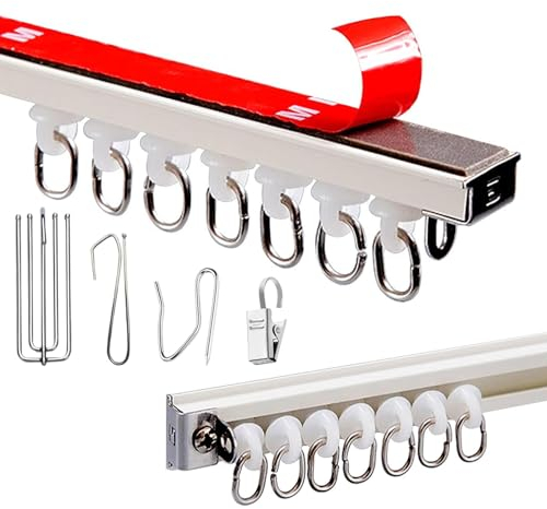 WOGTITYI 50-400cm Vorhangschiene Selbstklebende Duschvorhangschiene, Gardinenschiene for Wand-/Deckenmontage, Ohne Bohren (Color : A, Size : 1.9m(6.2ft))
